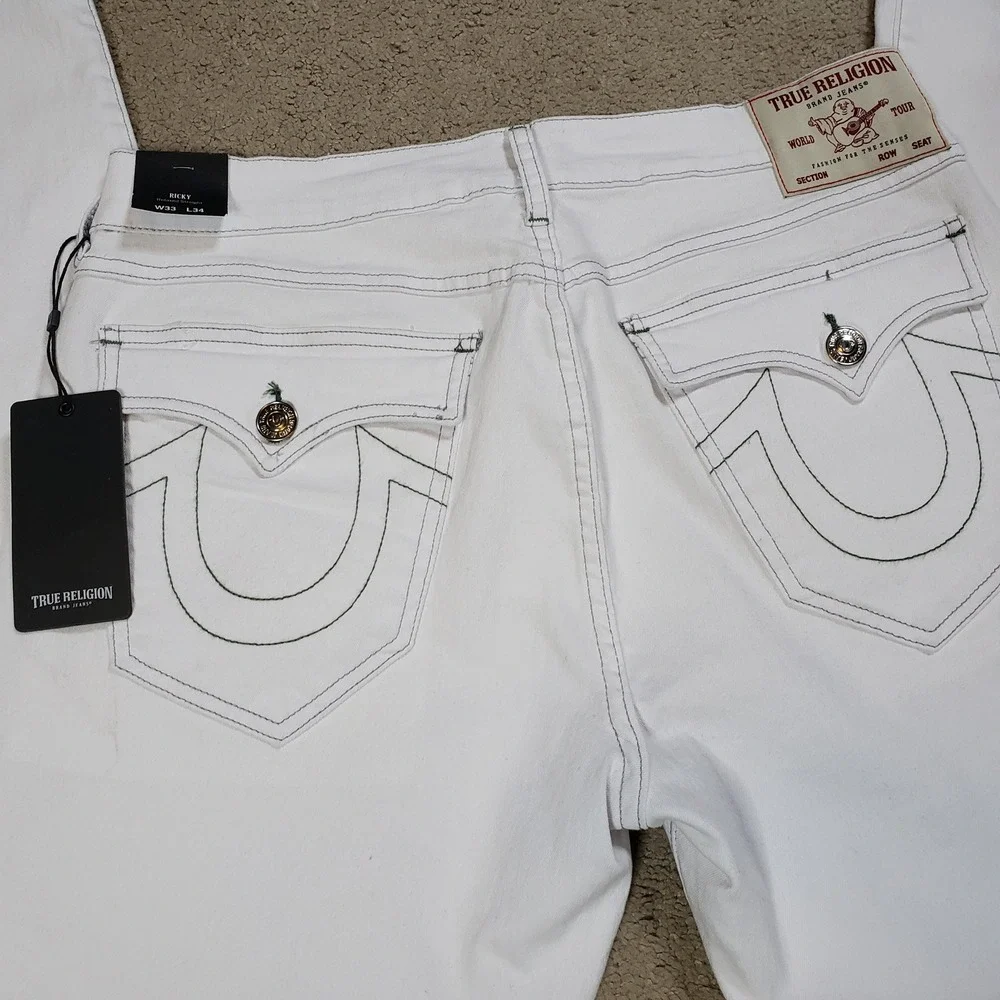 True Religion Ricky Relaxed Straight Leg Jeans Optic White Mens W33 L34 NWT‎